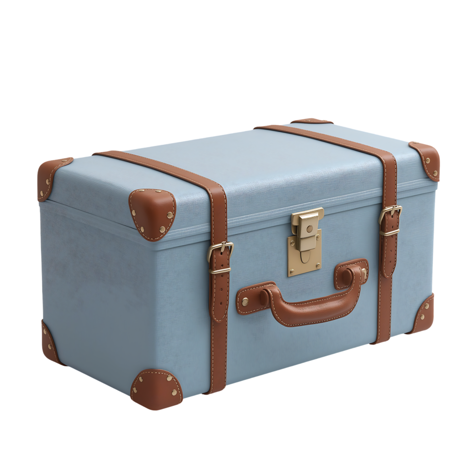 Light blue vintage suitcase with brown leather accents ready for travel adventure png