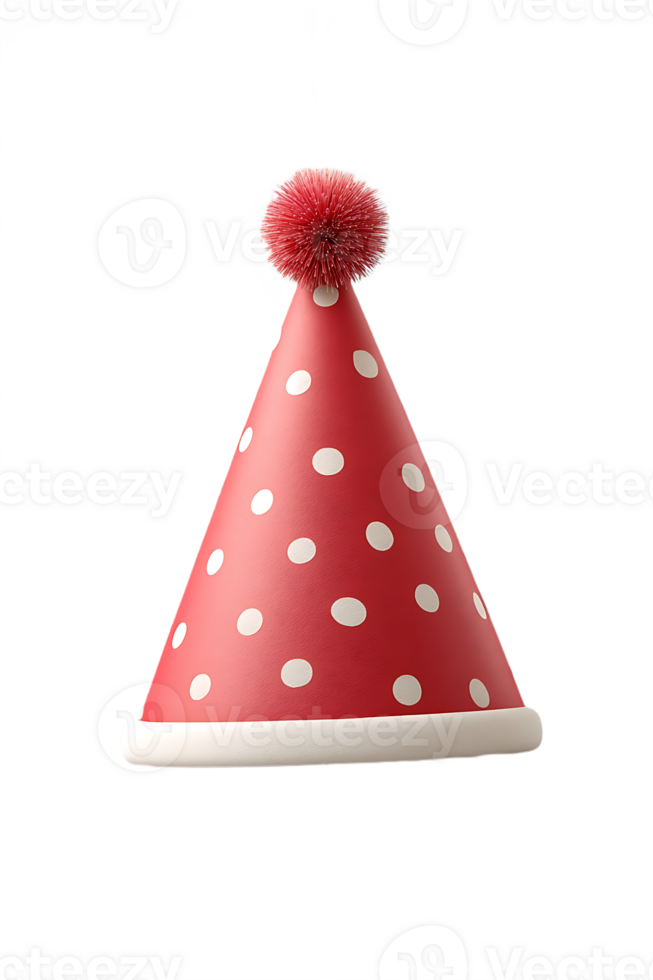 Red polka dot party hat with a fluffy top perfect for a celebration png