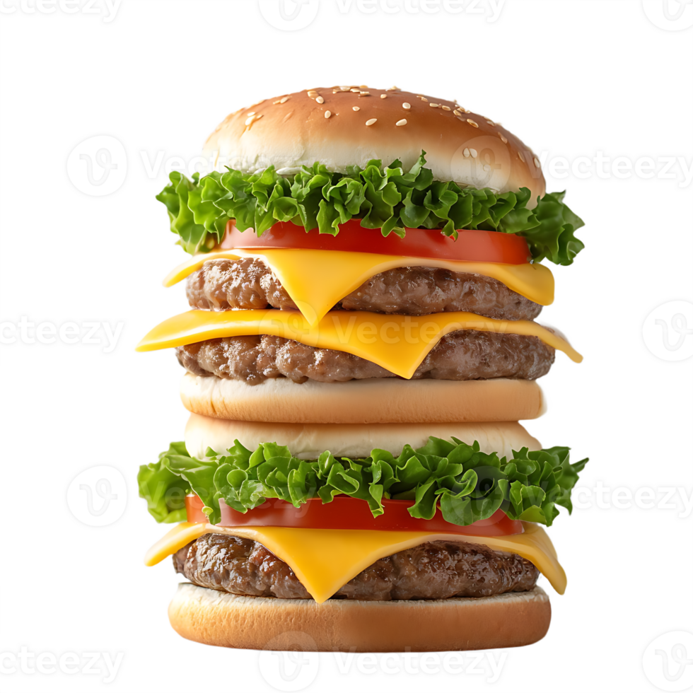 Delicious double cheeseburger lettuce tomato sesame bun juicy patties png