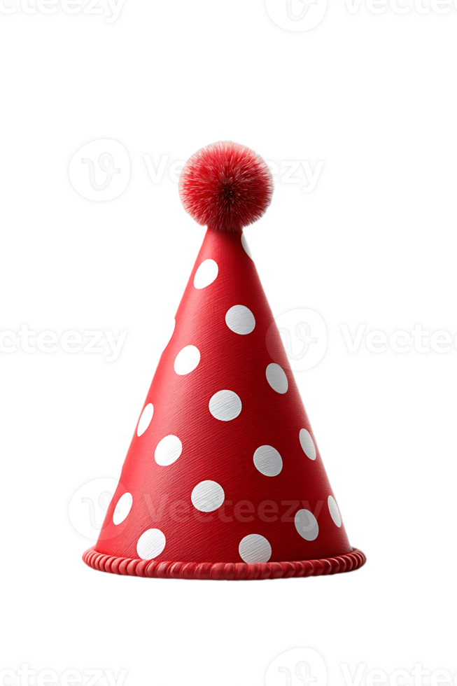Red polka dot party hat with fluffy top for celebrations png