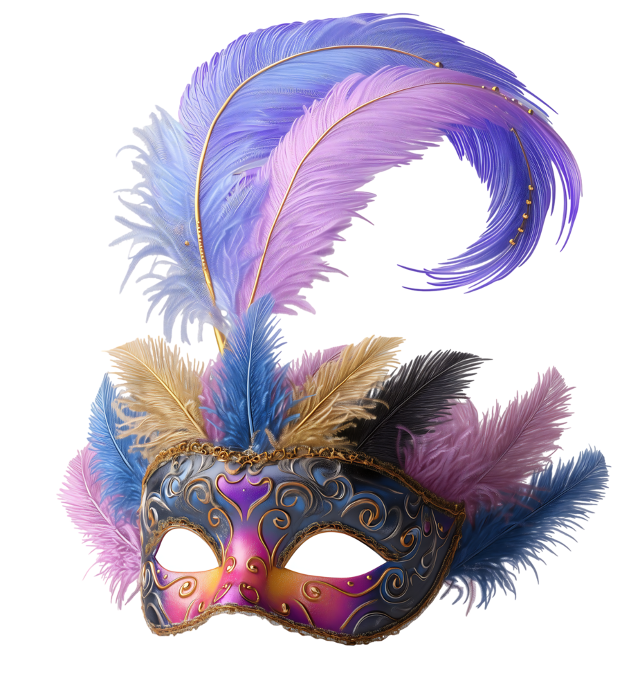 Elegant Venetian mask adorned with colorful feathers a stunning accessory for masquerade balls or costume parties png
