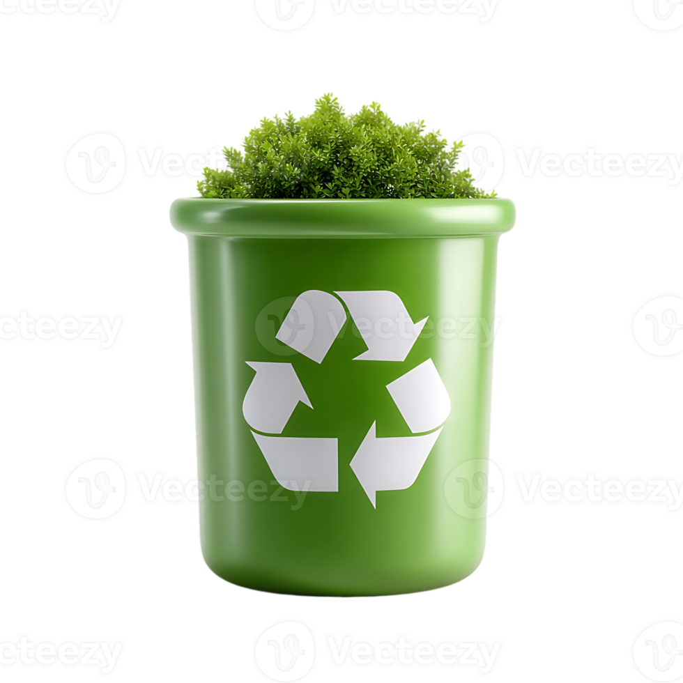 Green recycle bin with plant inside symbolizing environmental care and sustainability png