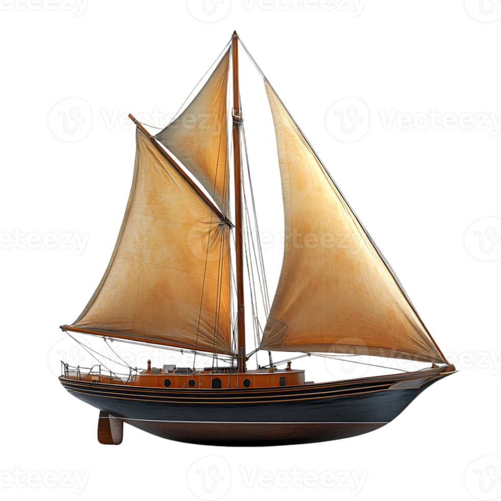 Classic wooden sailboat with tan sails nautical vessel sailing ship ocean yacht png