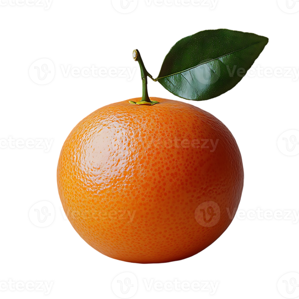 A single orange with a green leaf a vibrant citrus fruit image png