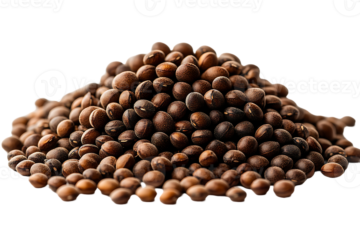 A pile of dark brown seeds or beans close up view png