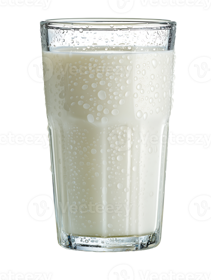 A glass of cold milk with condensation droplets on the outside png