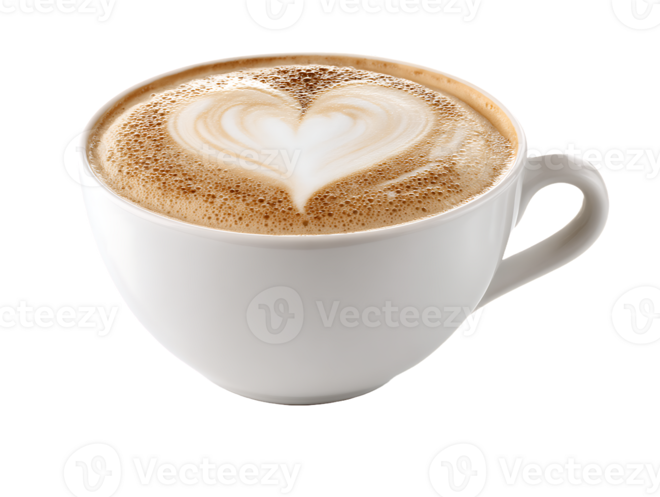 A heart shaped latte art in a white mug a warm beverage png