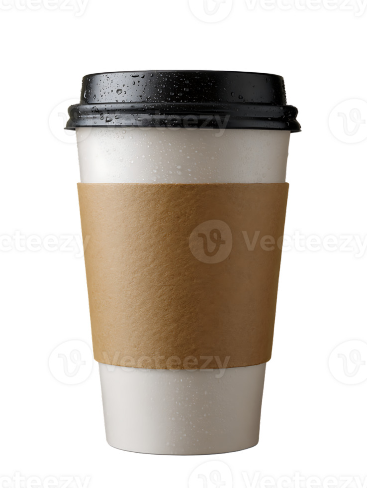 Iced coffee to go in a disposable cup with a paper sleeve water droplets png