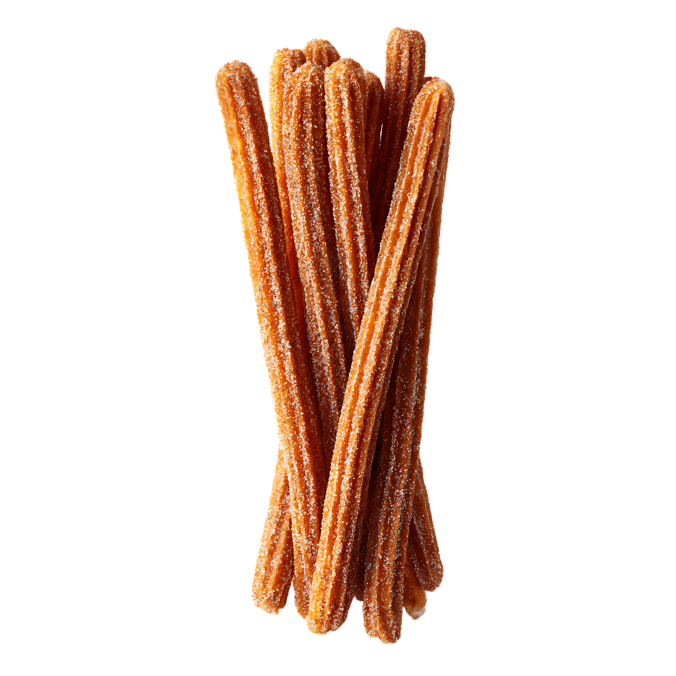 A bunch of delicious golden brown churros coated in sugar png