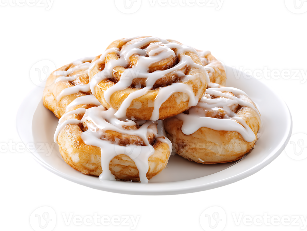 Sweet cinnamon rolls with icing on a plate delicious bakery treat png