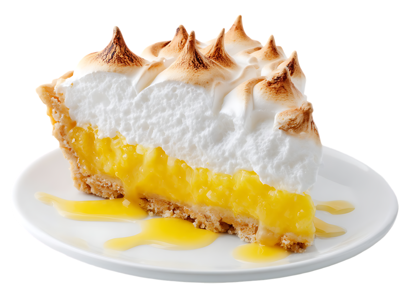 Delicious lemon meringue pie slice on a plate sweet dessert treat yummy baked good png