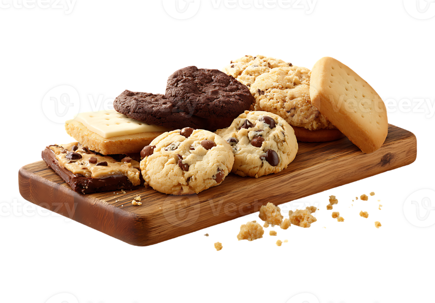 Assorted cookies and biscuits on wooden board delicious treats baked goods png