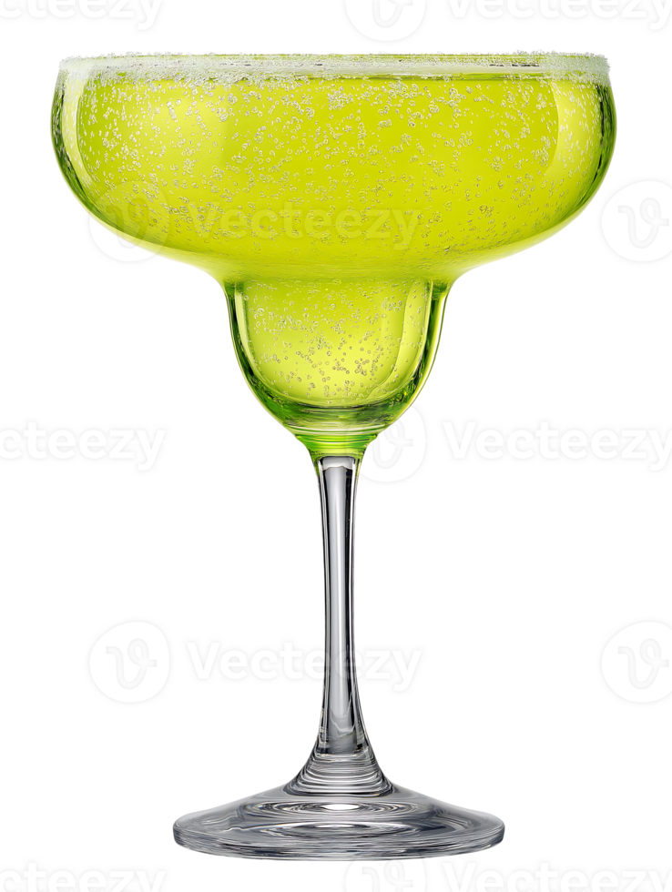 Refreshing lime green cocktail in a margarita glass with bubbles and a sugared rim png