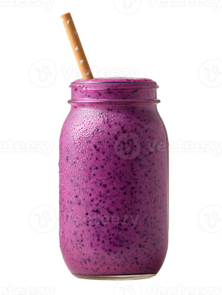 Refreshing purple smoothie in a mason jar with a straw ready to enjoy a healthy treat png