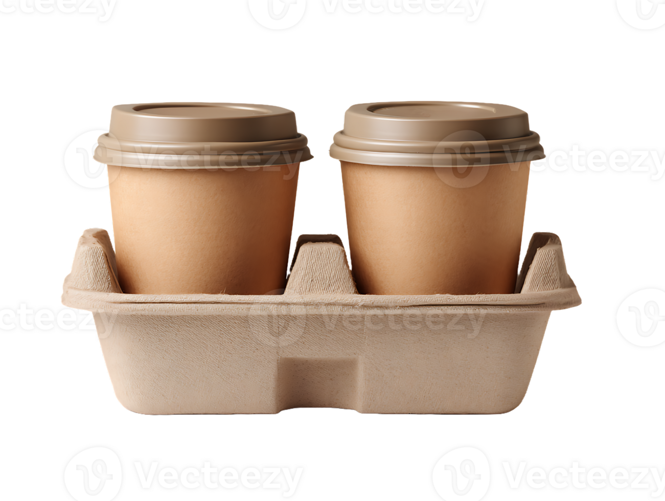 Two disposable coffee cups in a cardboard carrier ready for takeaway png