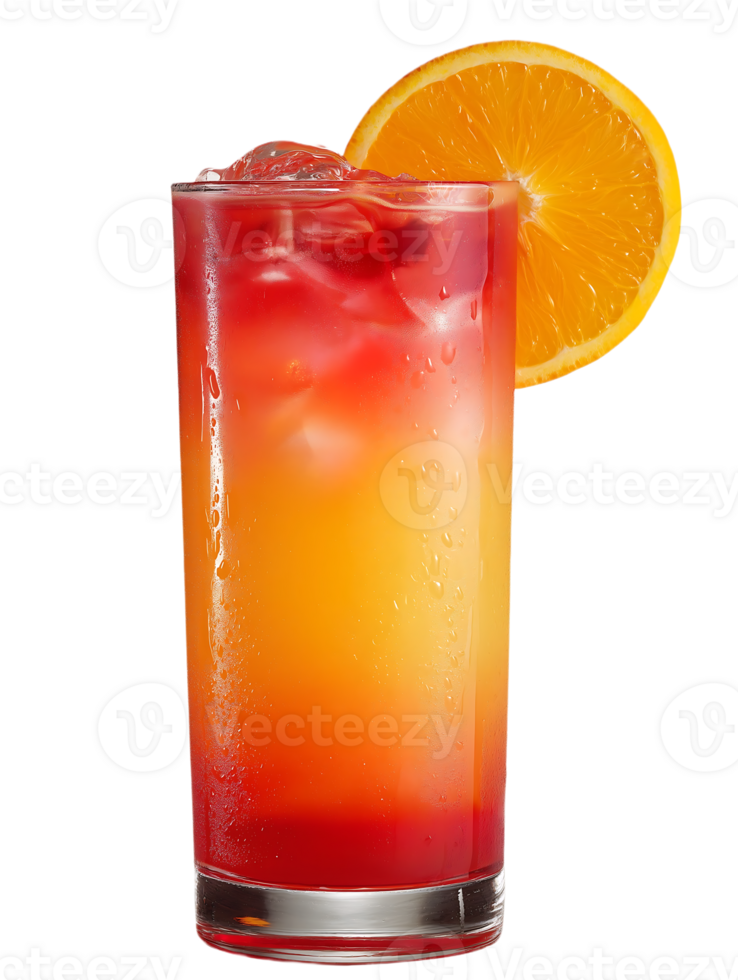 Refreshing layered cocktail garnished with orange slice ice cubes in rocks glass png