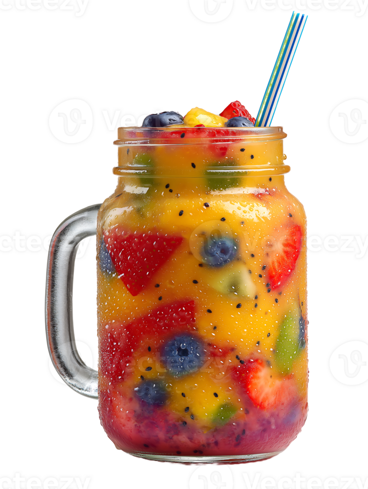 Refreshing fruit smoothie in a mason jar with a straw png