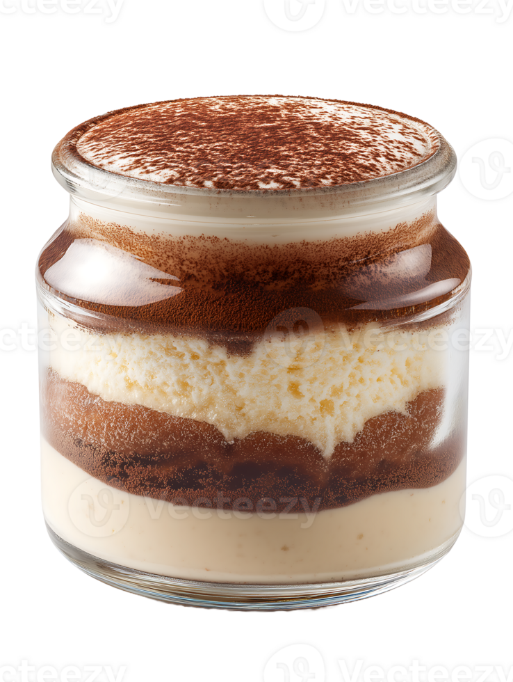 Delicious layered dessert in a glass cocoa powder topping creamy texture sweet treat png