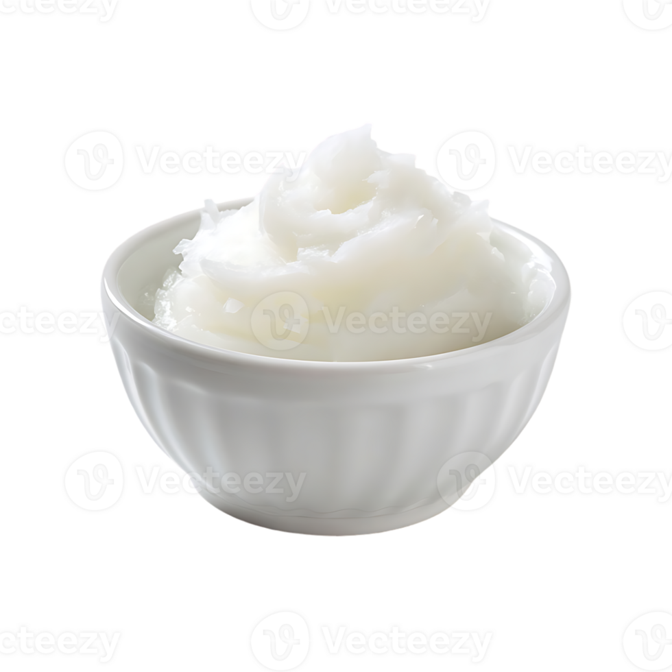Creamy white substance in a small bowl a close up shot png