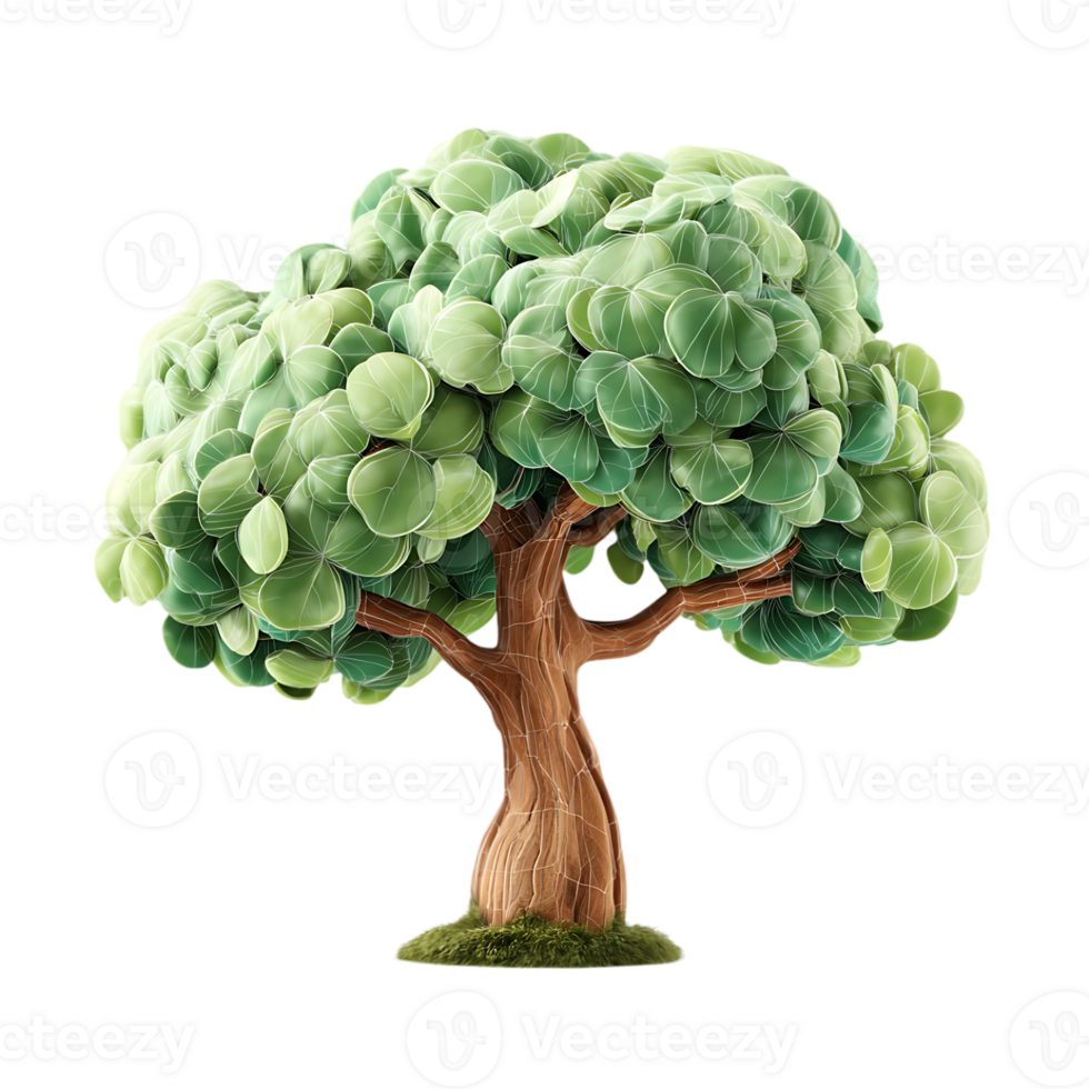 Stylized tree illustration green leaves brown trunk isolated png