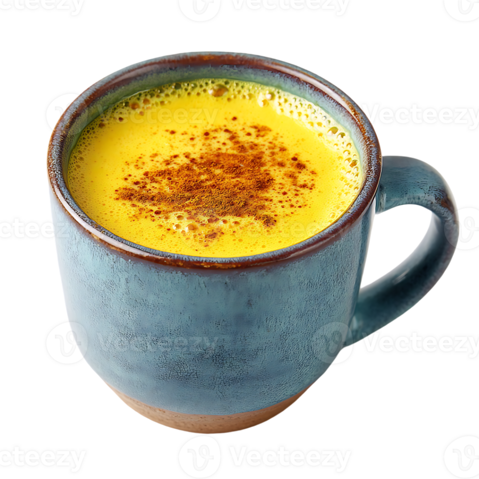 Golden milk in a blue mug a warming spiced drink png