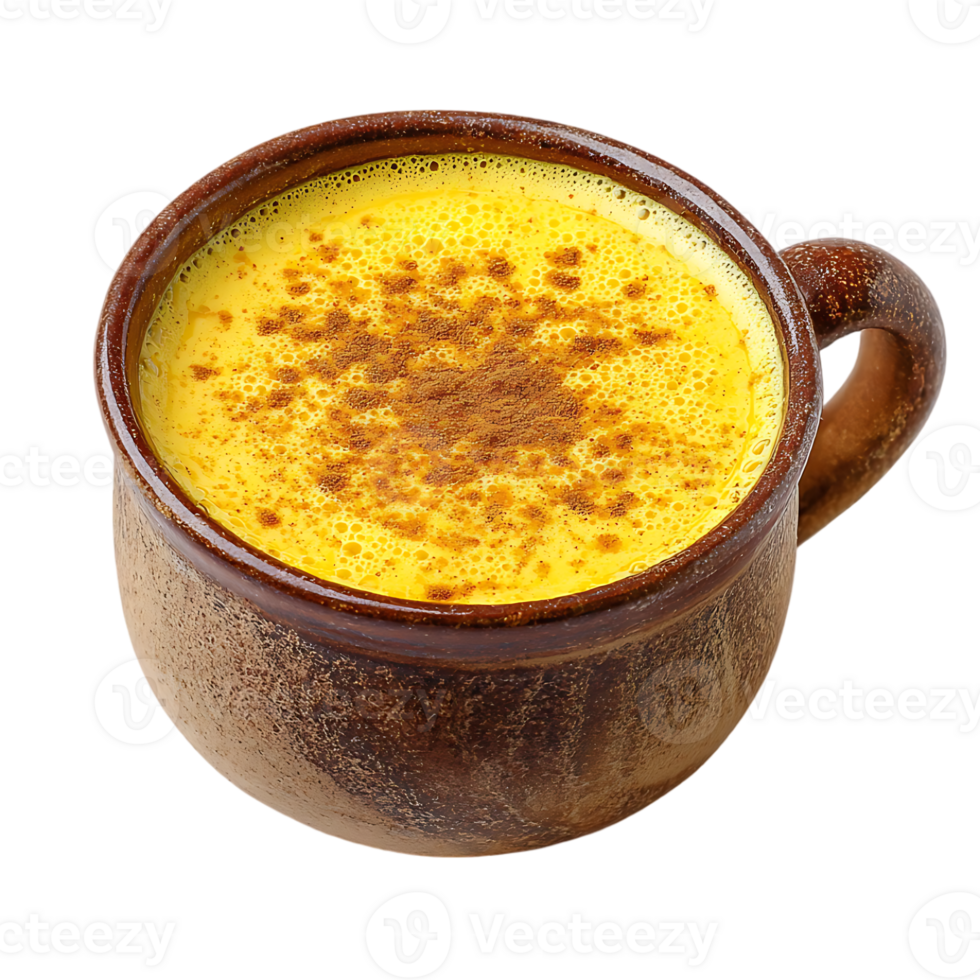 Golden milk in a rustic mug topped with cinnamon a warm comforting drink png