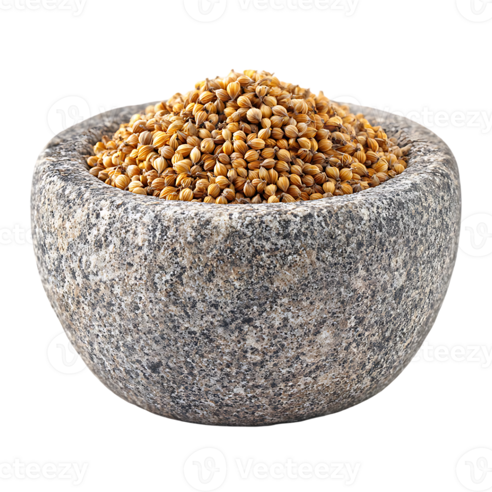 Coriander seeds in a stone bowl png