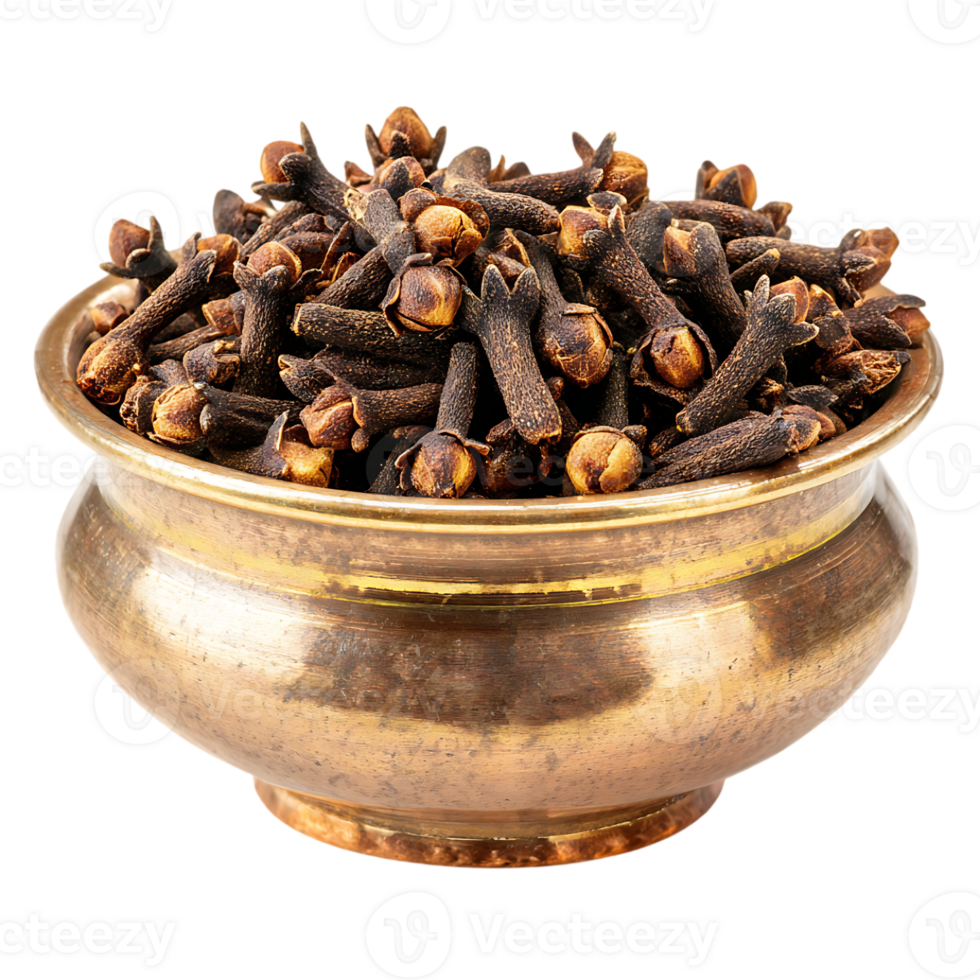 Cloves in a brass bowl fragrant spice culinary ingredient png