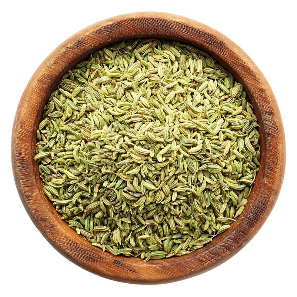 Fennel seeds in a wooden bowl a fragrant spice png