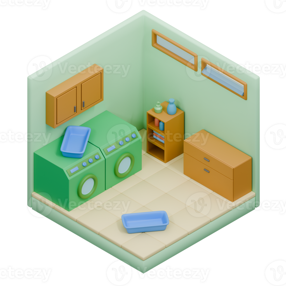 3D Render Isometric Low Poly Laundry Room png