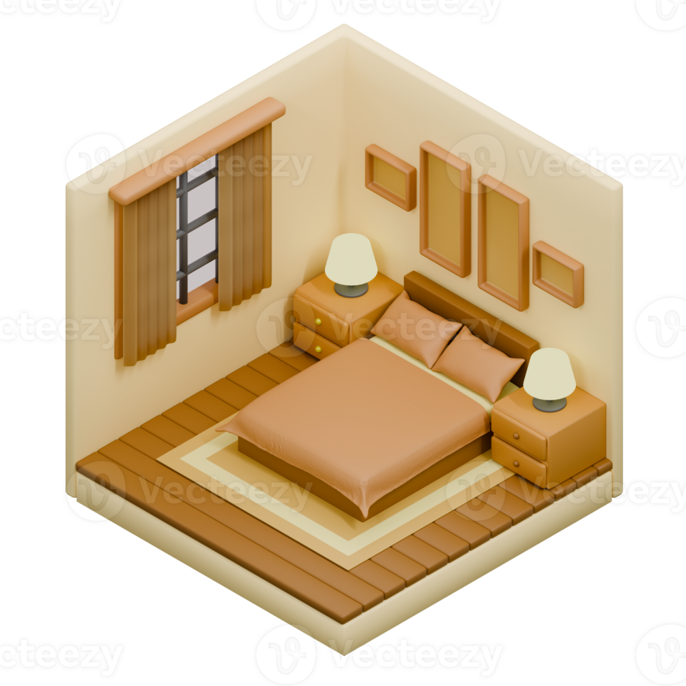 3D Render Isometric Low Poly Cozy Bedroom png