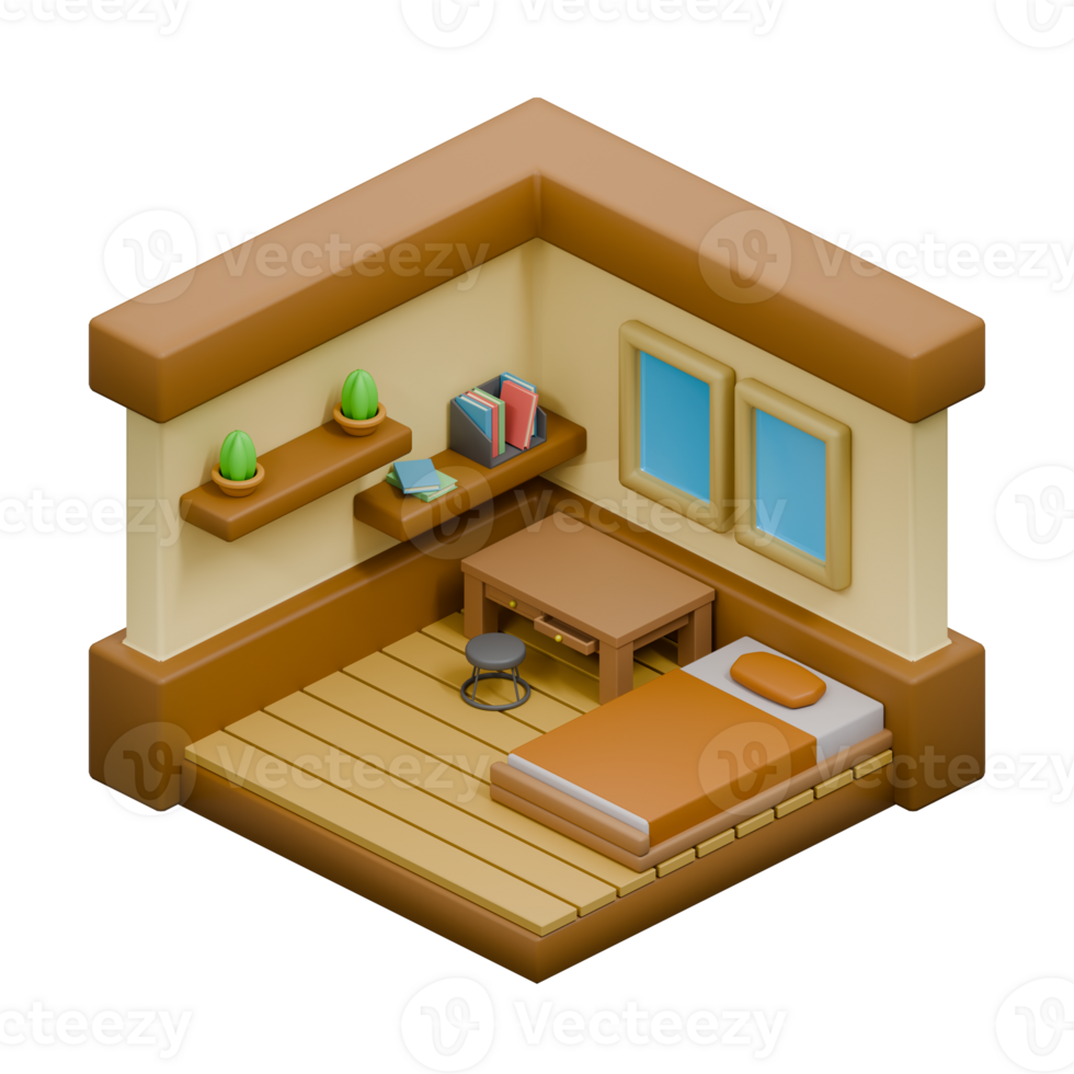 3D Render Isometric Low Poly Bedroom png