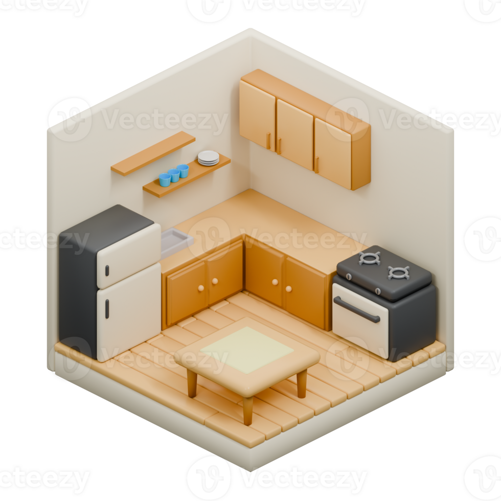 3D Render Isometric Low Poly Kitchen png