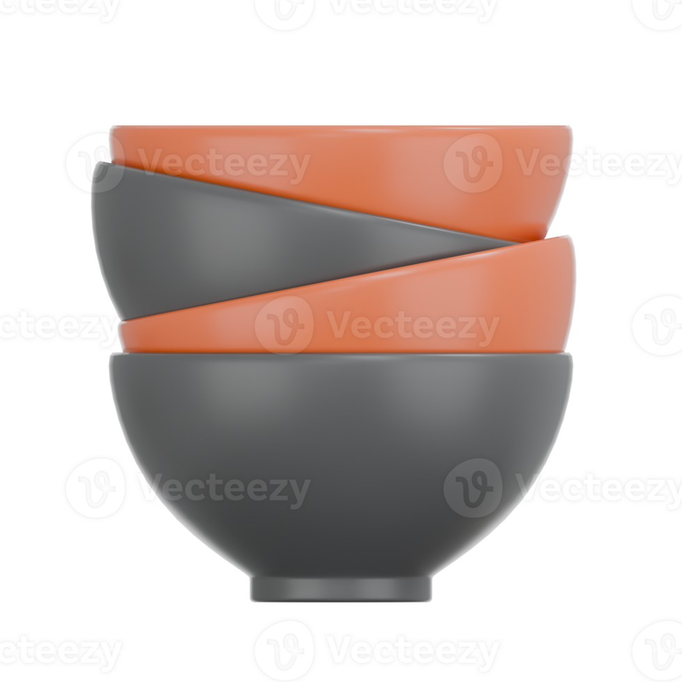 3D Render Stack of Red and Black Bowls Icon png