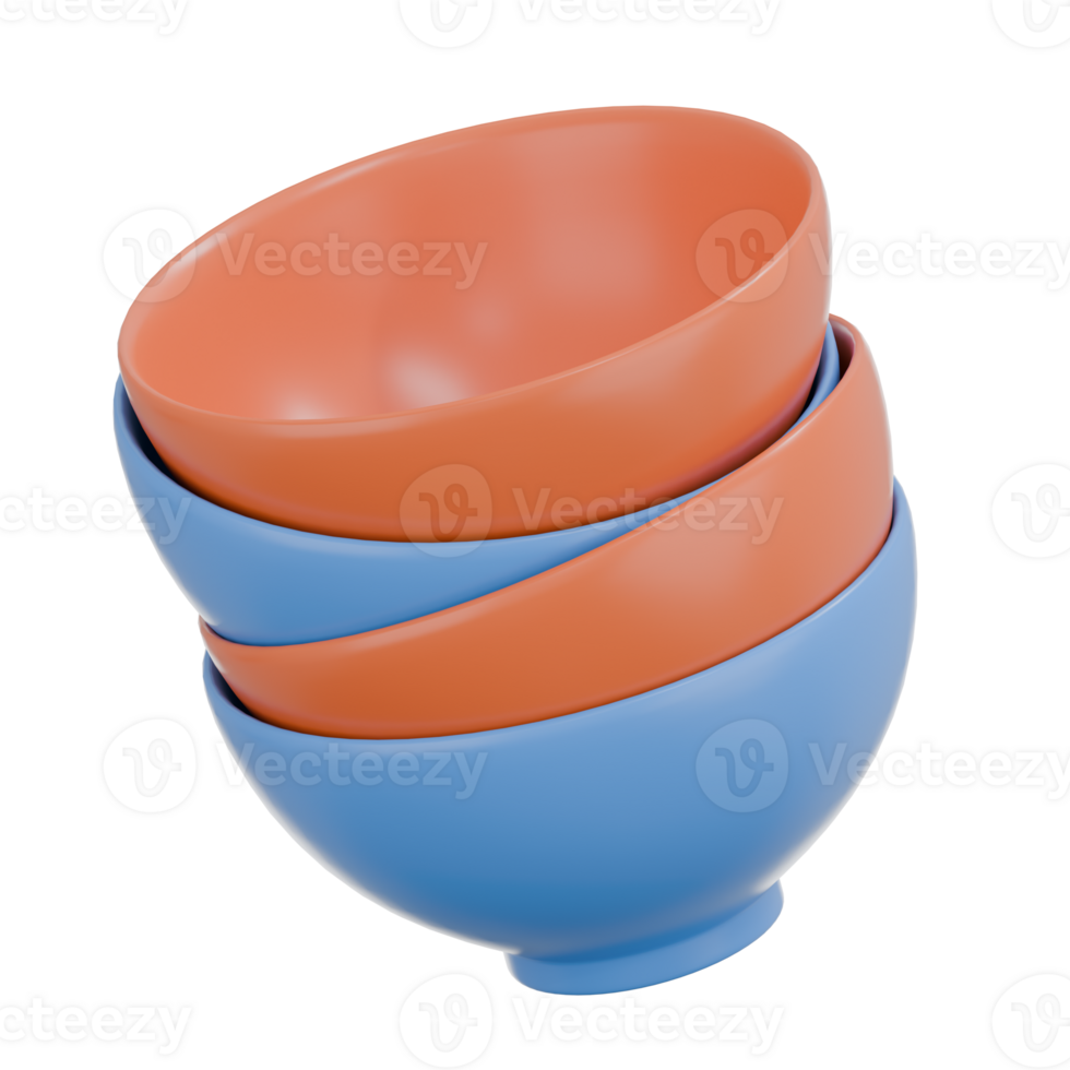 3D Render Stack of blue and red bowls icon png