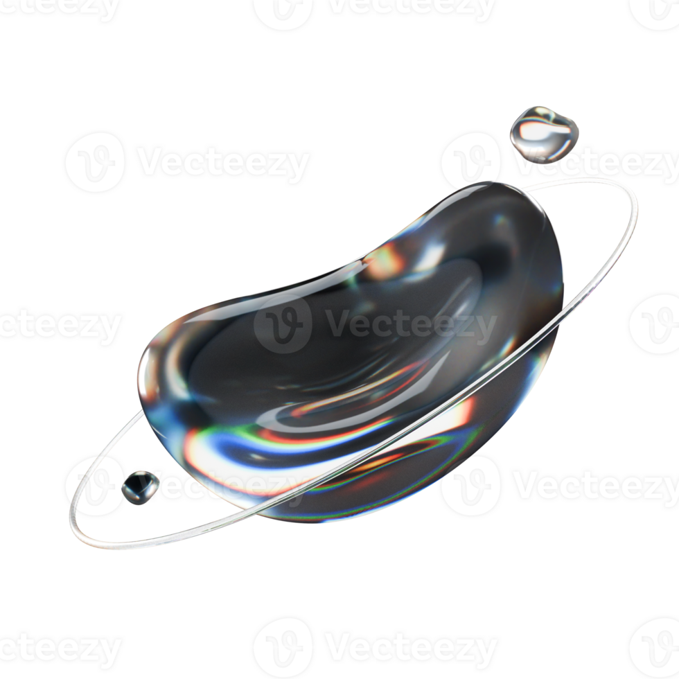 abstract glass form, like floating water and surrounded by a satellite like ring png