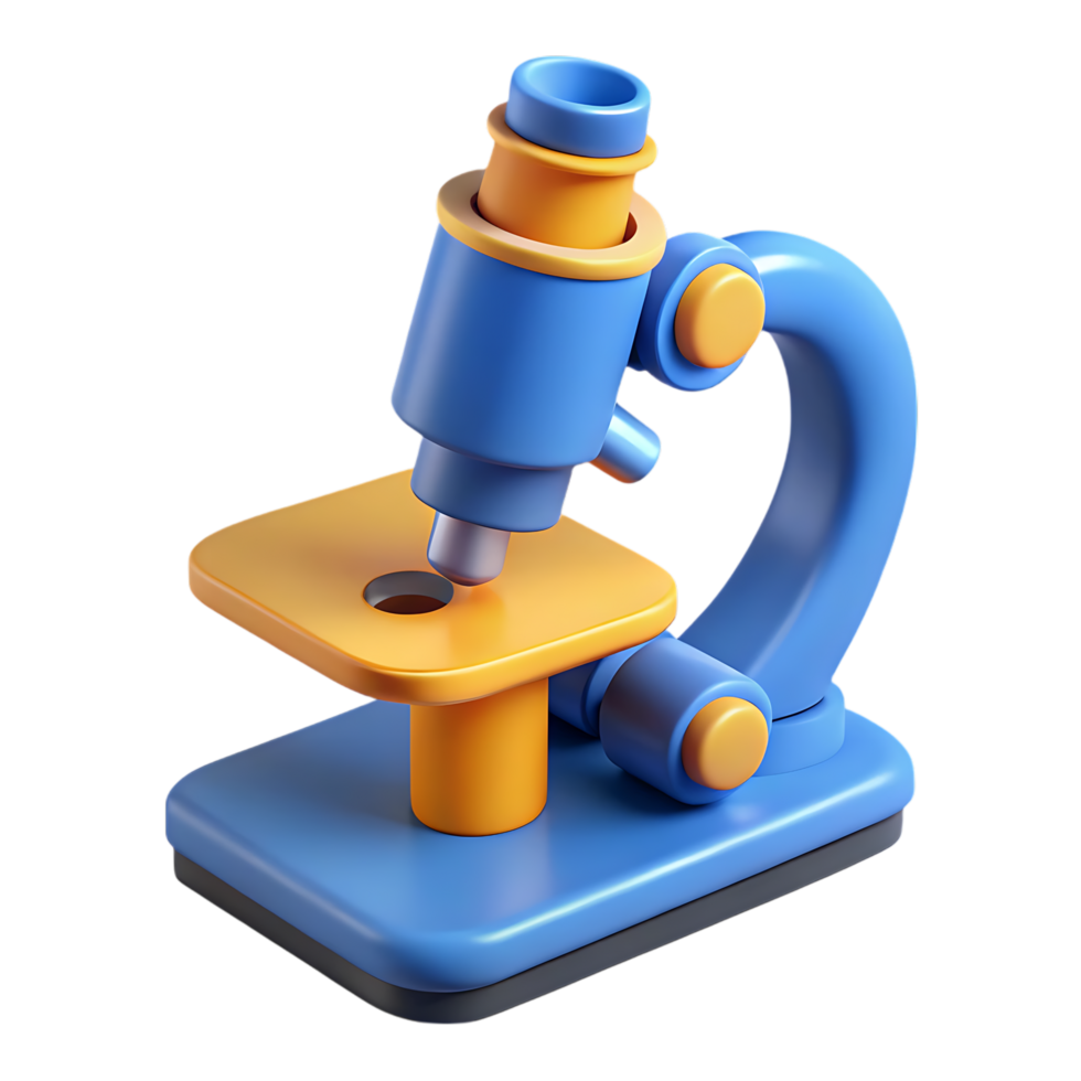 Cartoon 3d render of a blue and orange microscope png