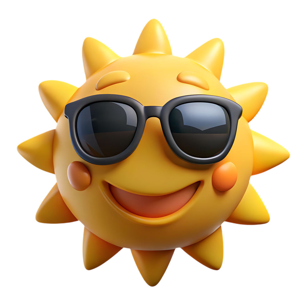 Happy smiling sun wearing sunglasses 3d render png