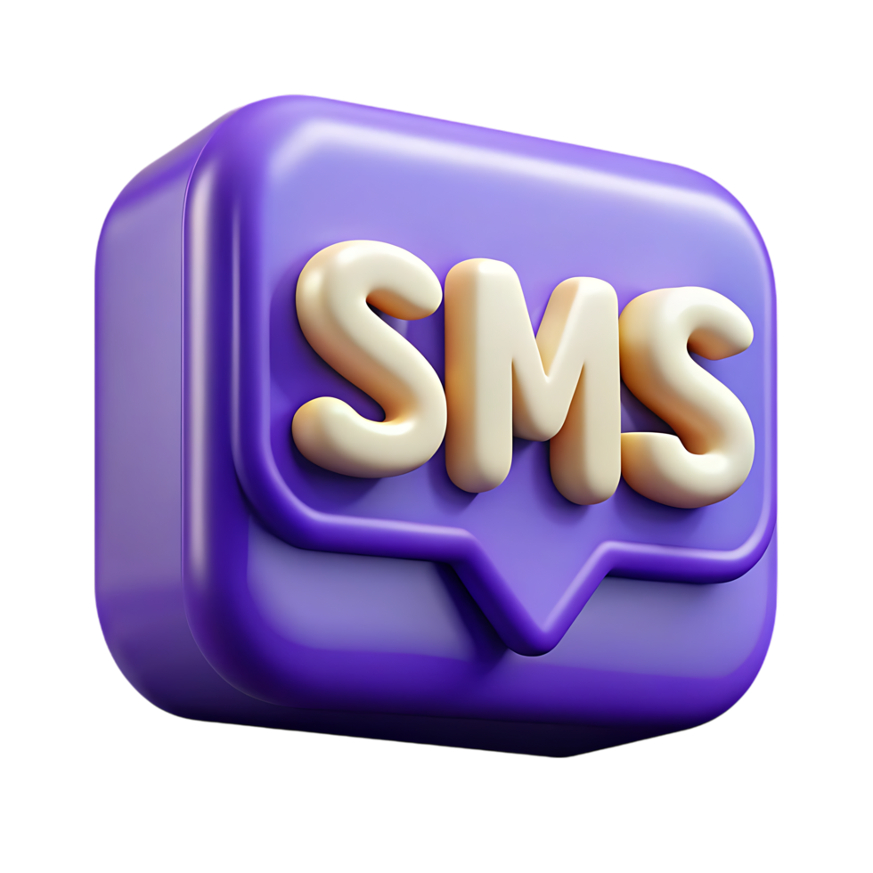 3d render of purple sms message bubble icon png