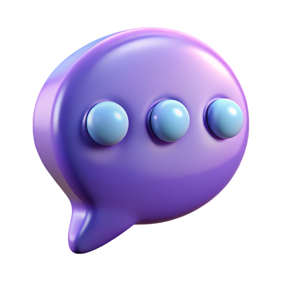 3d render of purple speech bubble with blue dots png