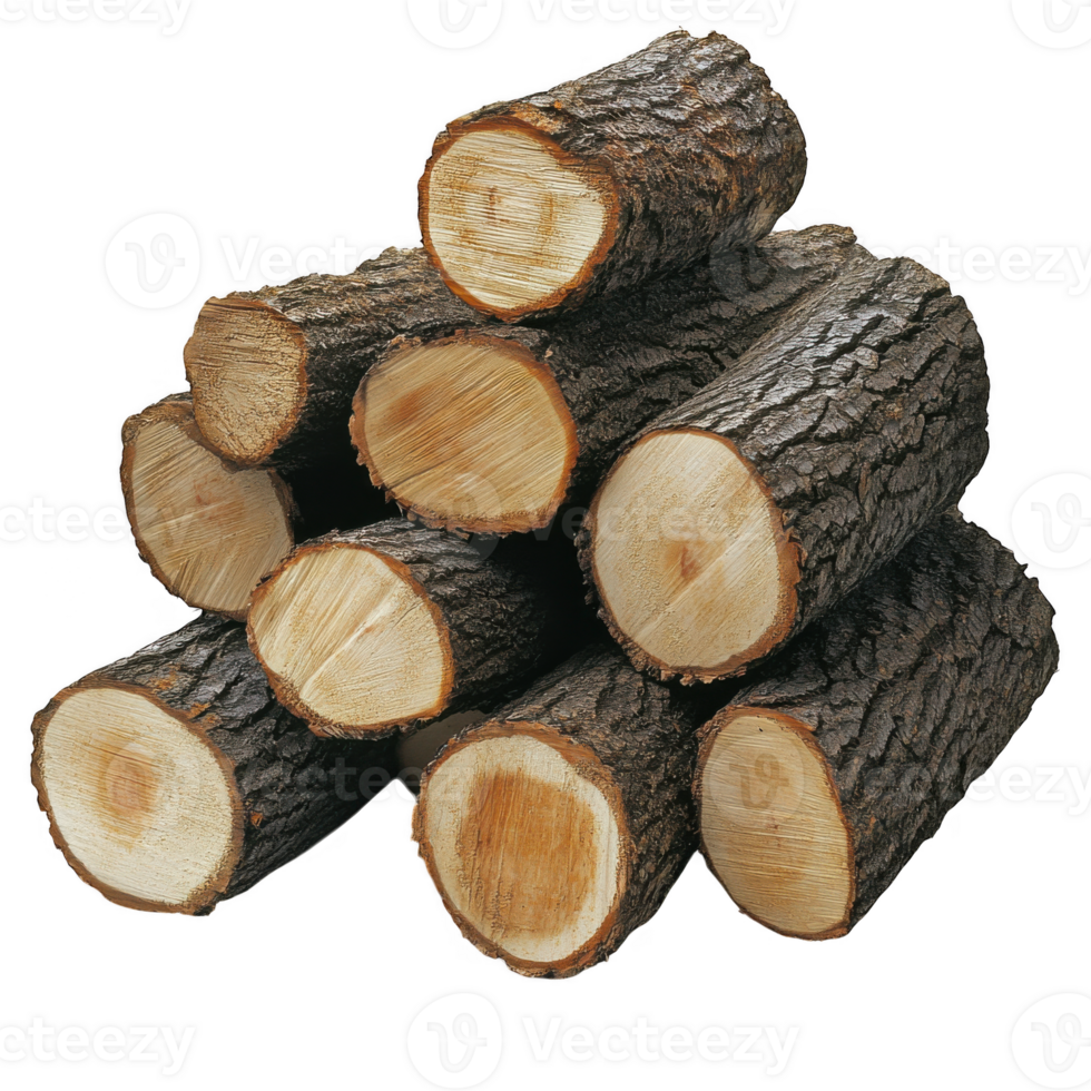 Pile of firewood logs stacked on transparent background png