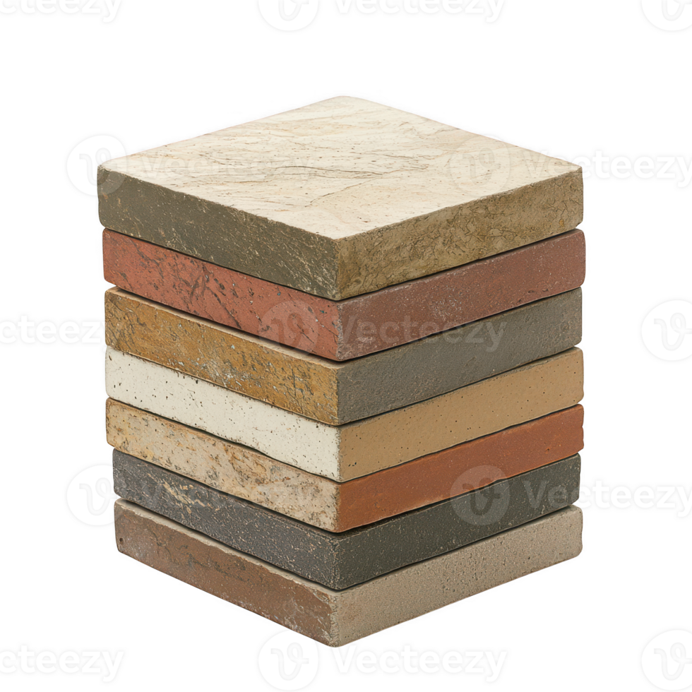 Stacked colorful tiles sample set on transparent background png