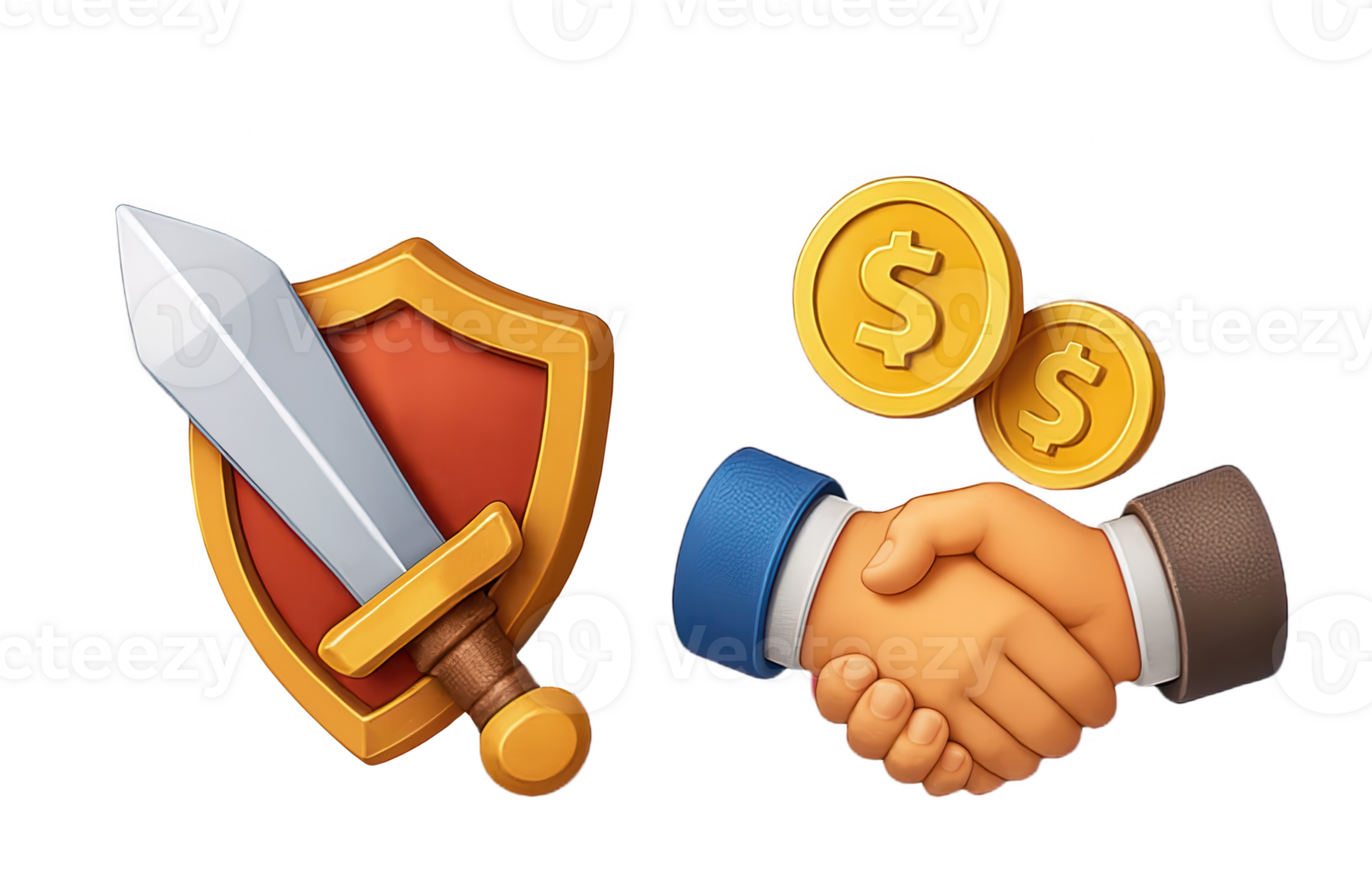 Sword, Shield, Handshake, and Coins png