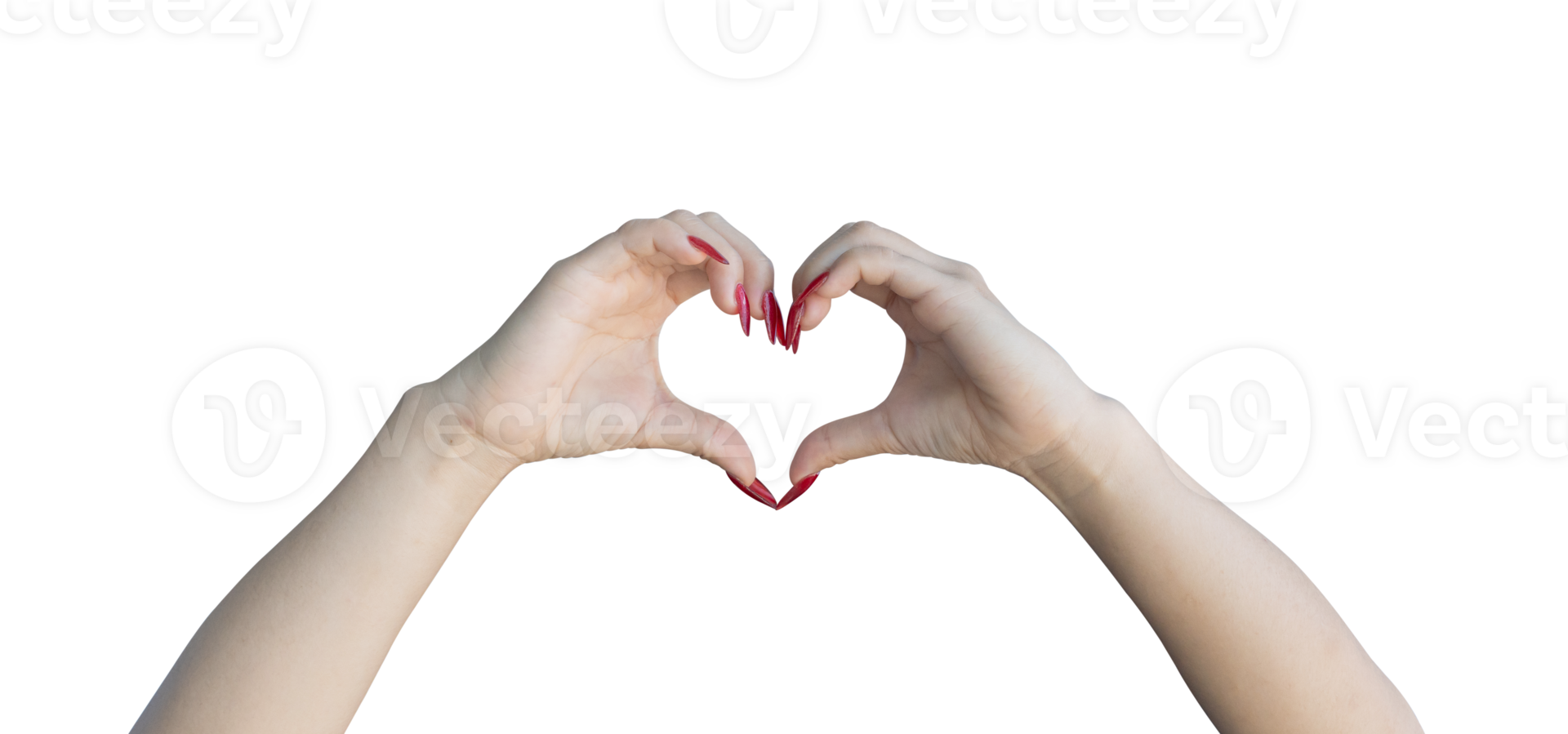 Female hands making a heart shape isolated on transparent background, Format png