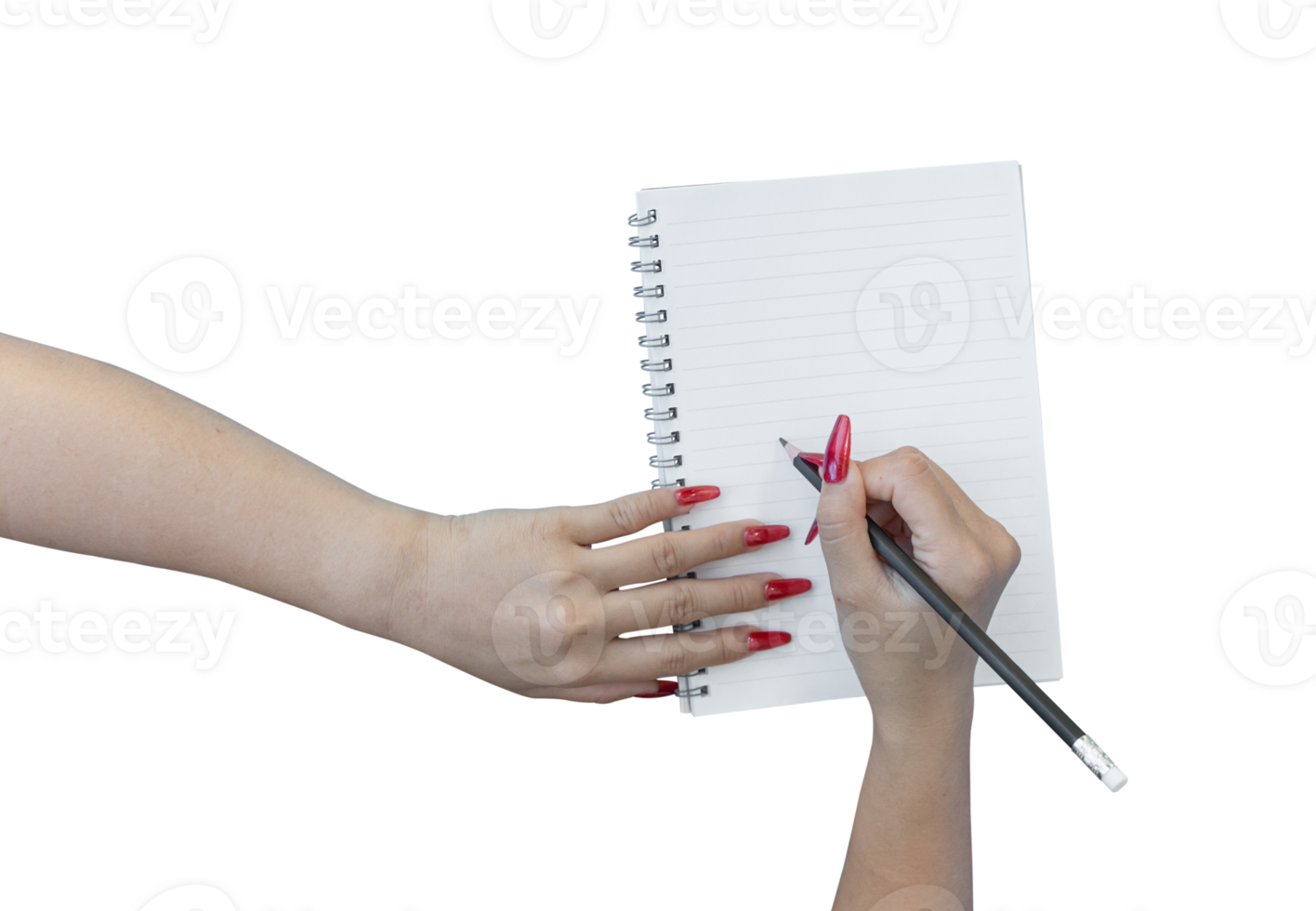 woman hands writing in empty notebook isolated on transparent background png
