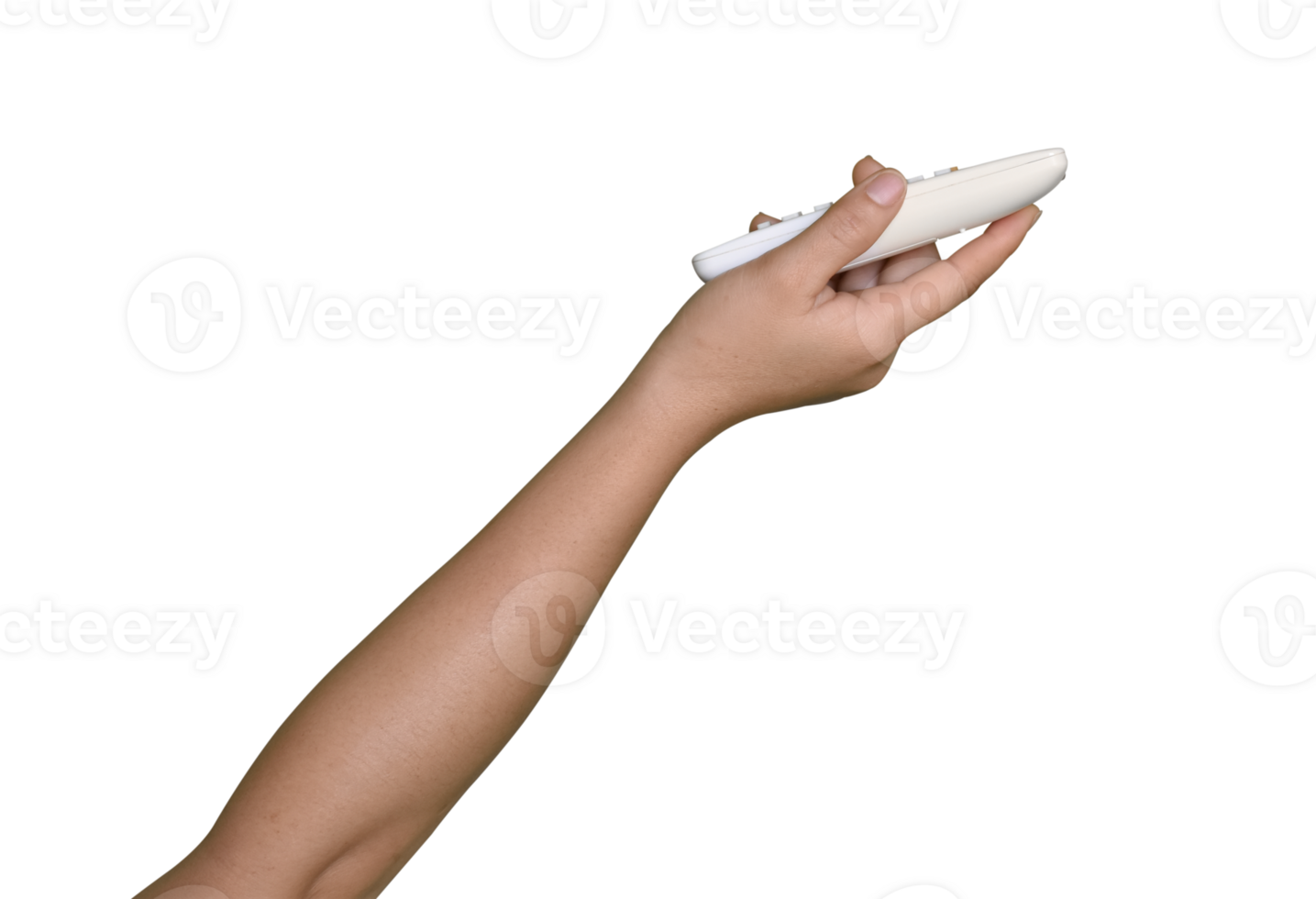 Hand holding air conditioner remote control isolated on transparent background, File png
