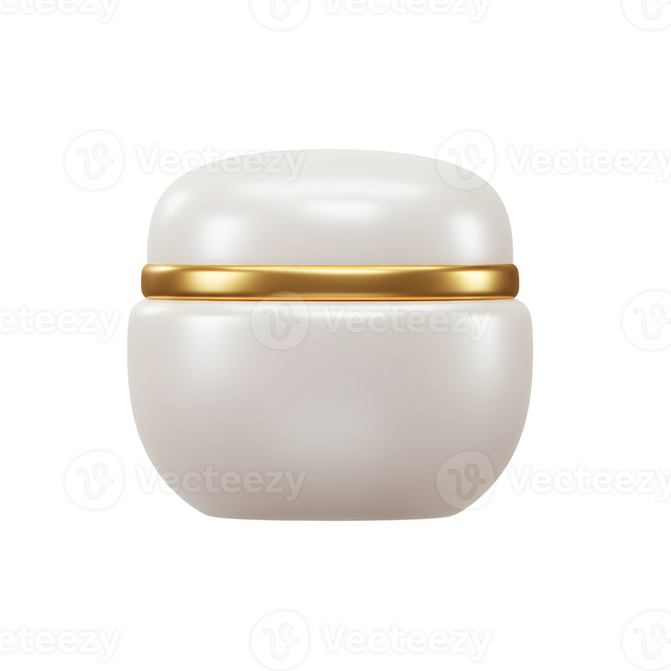 A white container is displayed with a gold band around the lid and body, it can be used for containing face or body cream. png