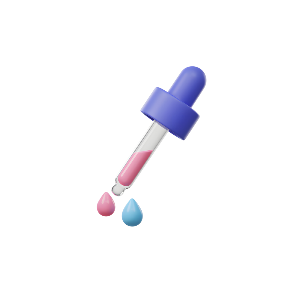 A dropper with pink liquid dispenses colorful drops, showing a playful and clean aesthetic used for designs about chemistry or experimentation. png