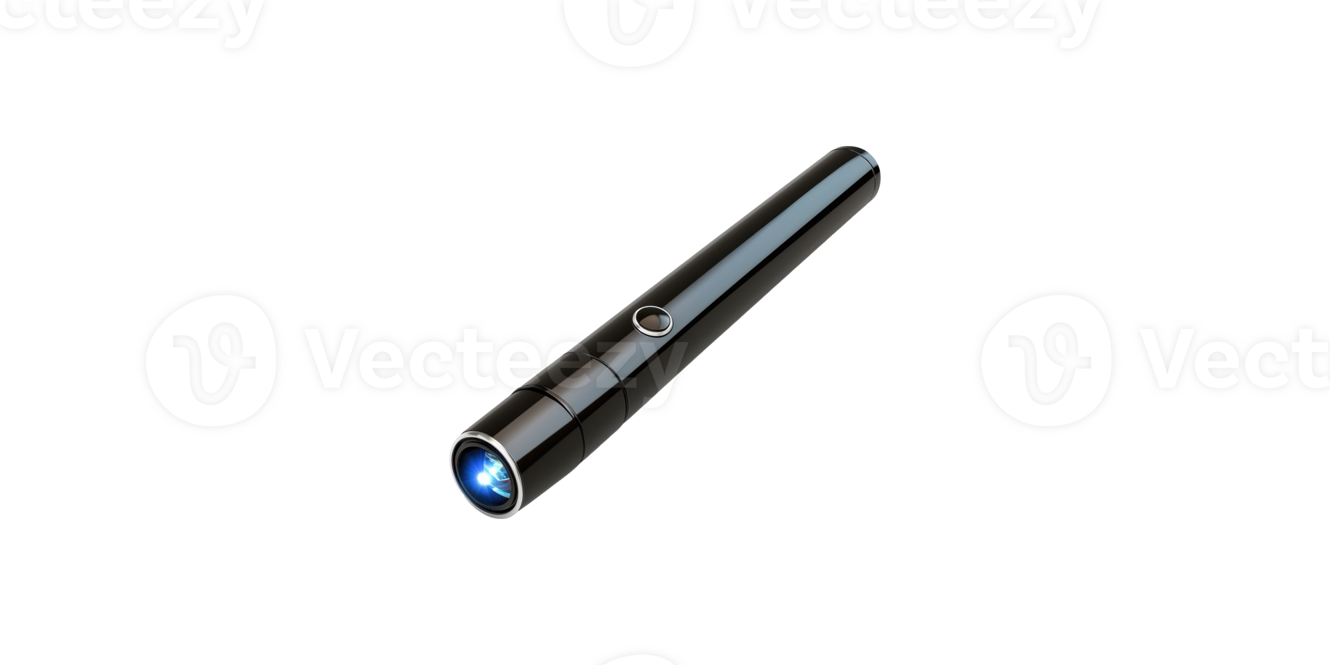 Sleek black flashlight with blue light isolated on transparent background png
