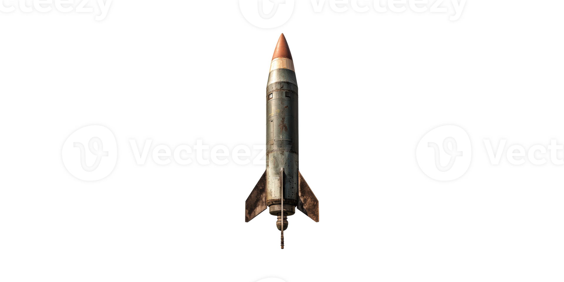 Vintage military rocket pointing upwards isolated on transparent background png